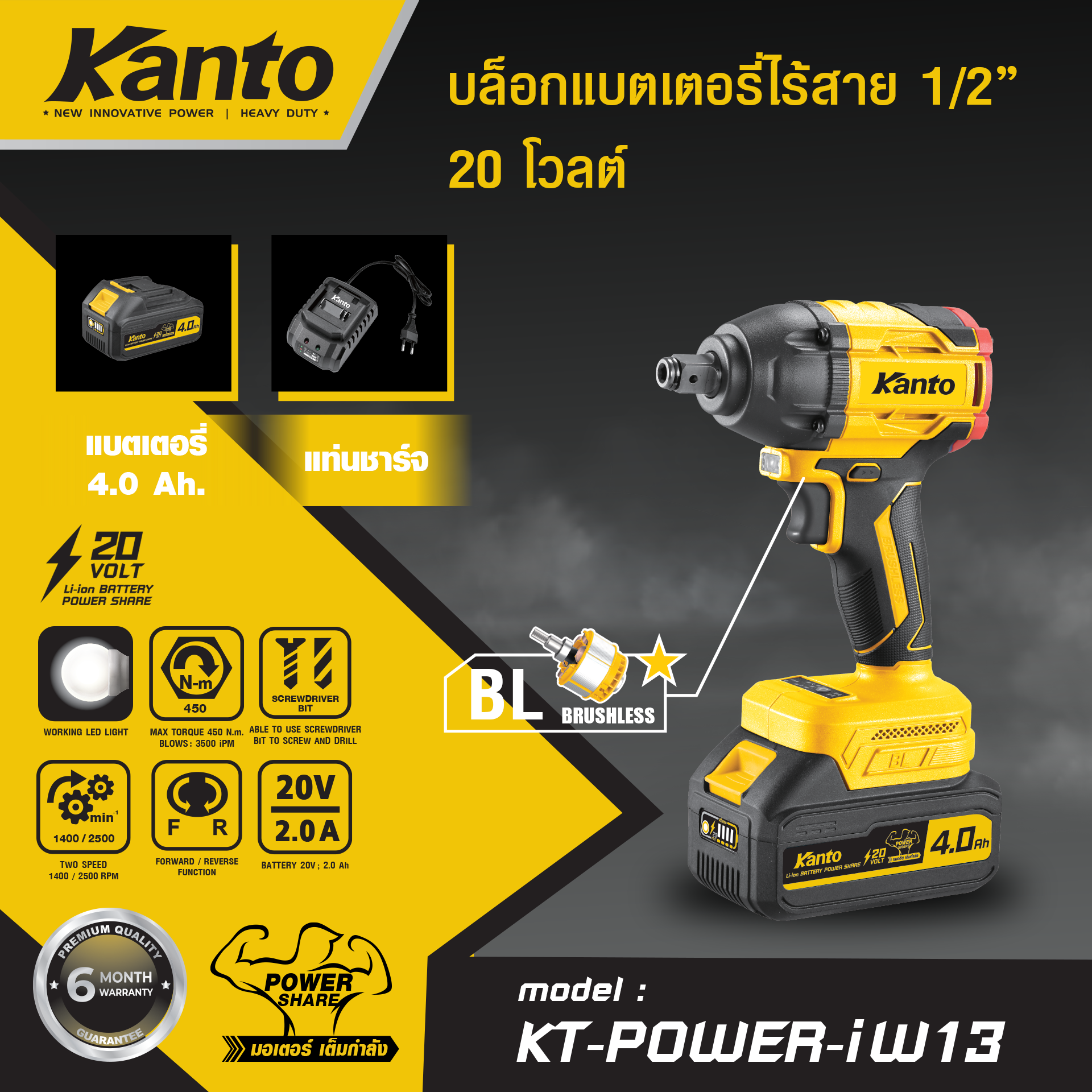 KANTO บล็อกแบตเตอรี่ไร้สาย 20V. #KT-POWER-iW13